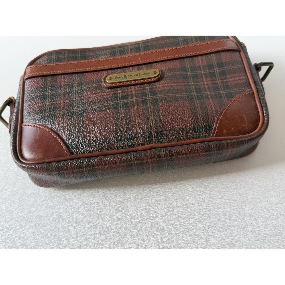 Vintage Polo Ralph Lauren Tartan Plaid Crossbody Bag Leather Trim No Strap - Picture 8 of 16